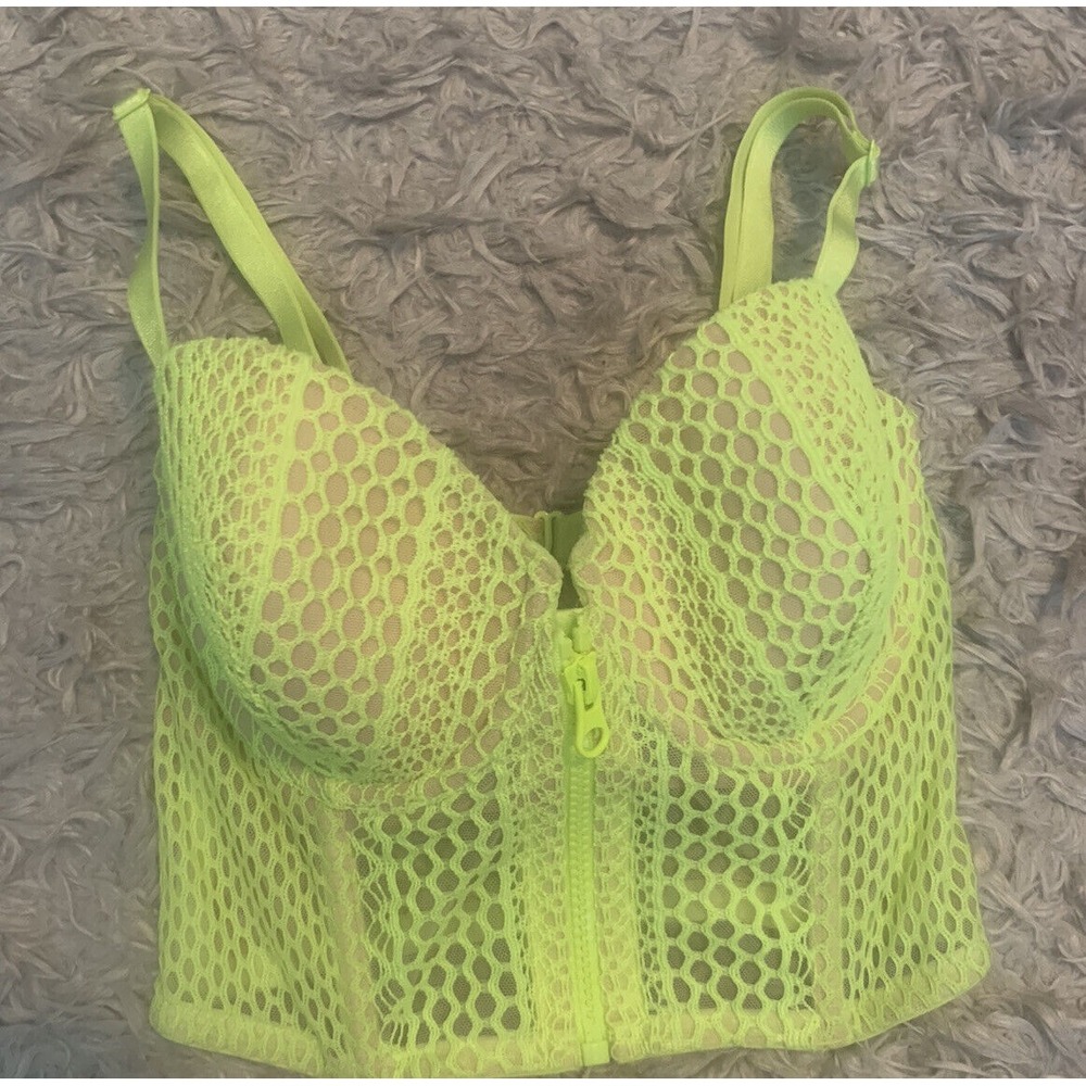 NWT Victoria's Secret Very Sexy Lined Demi Bra Sz 32DD Neon Green / Nude Lining